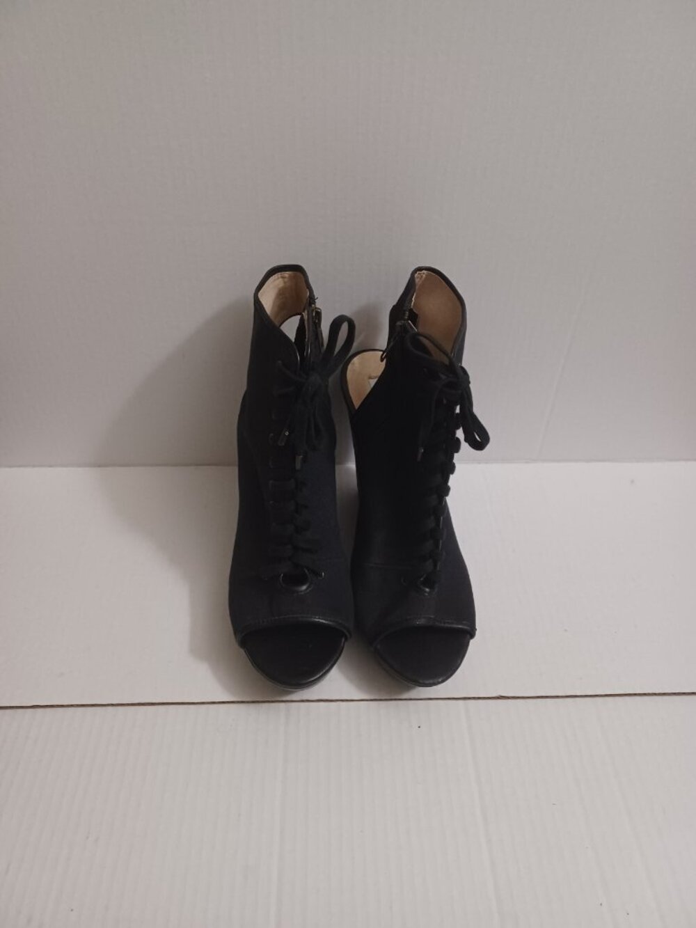 STEVE MADDEN TREPPIDD LACE-UP WEDGE OPEN TO OPEN HEEL BOOTIE SANDALS BLACK 9.5 - Picture 15 of 15